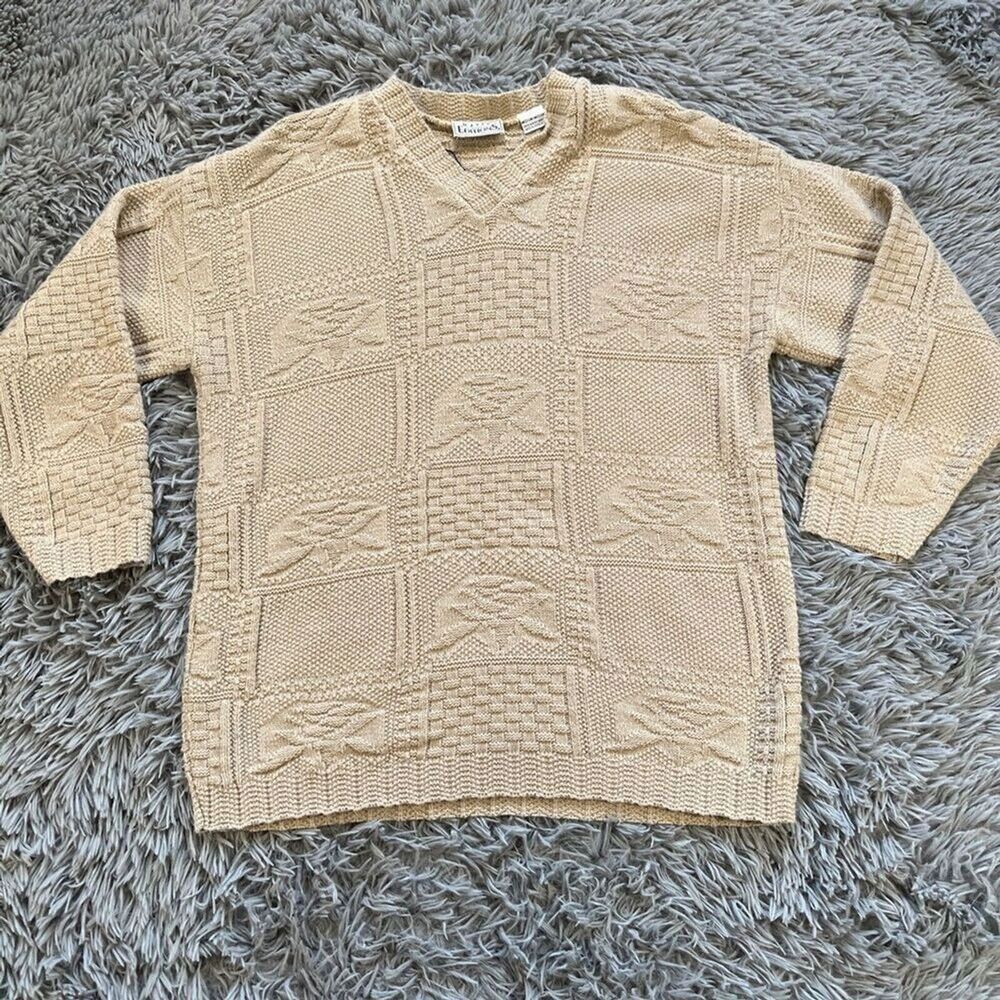 Vintage Basic Editions Textured Cream Sweater Size Medium V Neck Acrylic